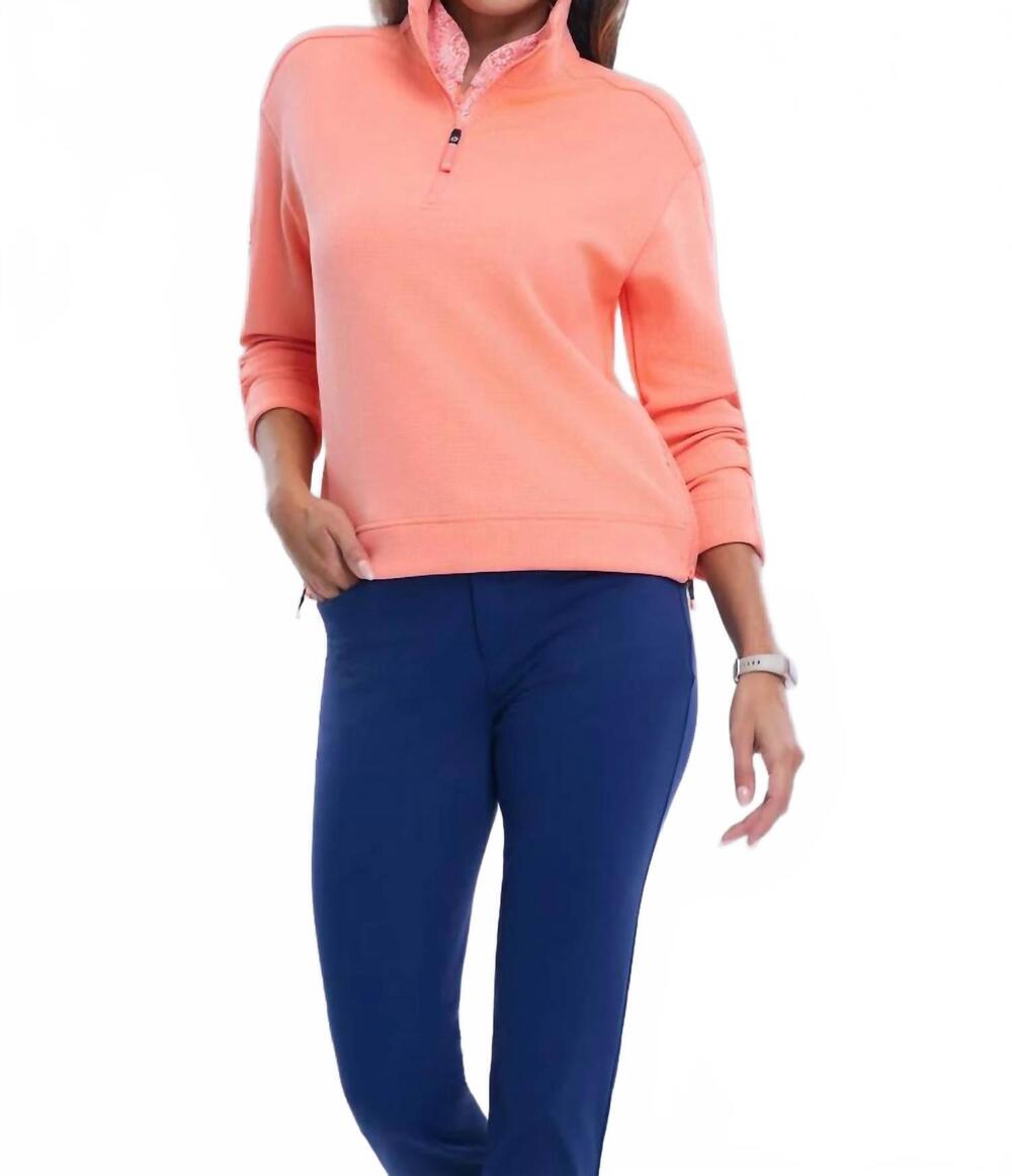 NEW IBKUL waffle knit 1/4 zip pullover sweatshirt in peach